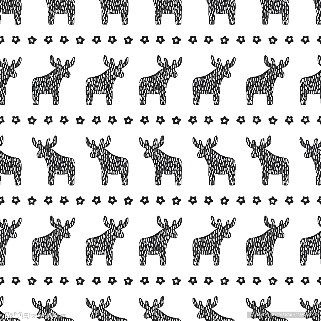 北欧复古圣诞麋鹿圣诞树印花图案