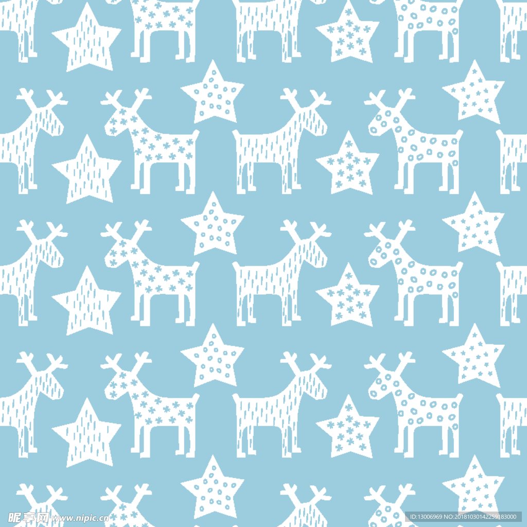 北欧复古圣诞麋鹿圣诞树印花图案