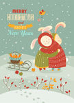 复古圣诞节卡通兔子海报