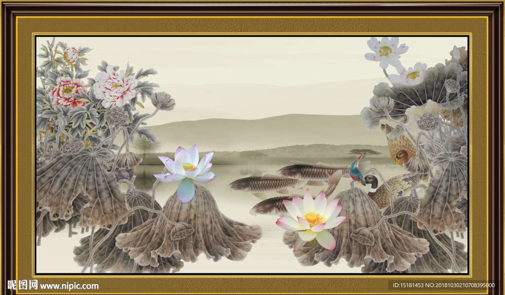 国画荷花 荷花图 荷花客厅画