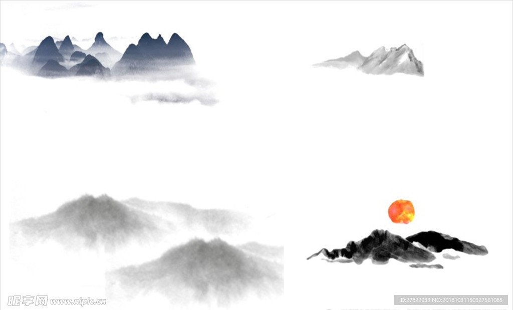 中国风山水墨画图片png背景