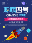 蓝色卡通嫦娥四号发射党建海报.