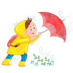 雨中男孩水彩手绘插图14