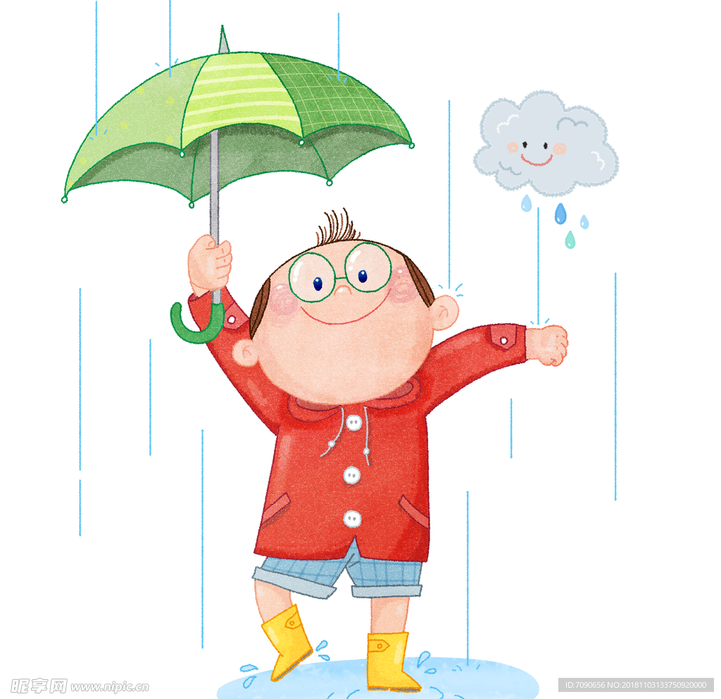 雨中男孩水彩手绘插图13