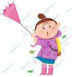 雨中女孩孩水彩手绘插图1