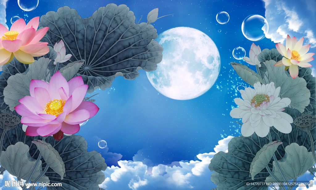 荷花壁画