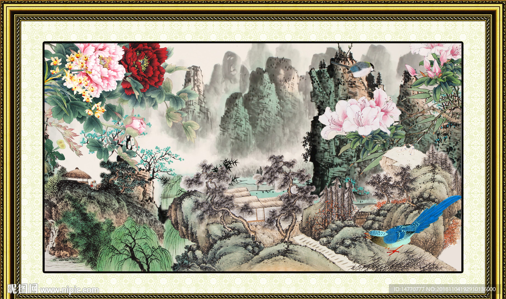 国画牡丹壁画