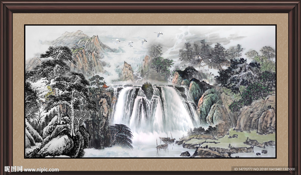 瀑布国画 国画瀑布