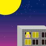 夜景和猫咪卡通插图