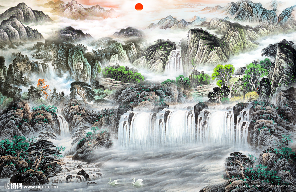 国画山水背景墙