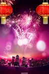 灯笼烟花城市夜景新年背景