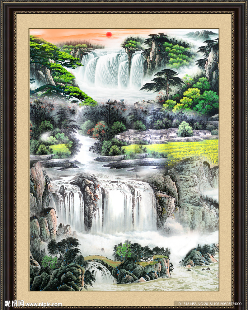 高山流水 国画瀑布 巨幅山水