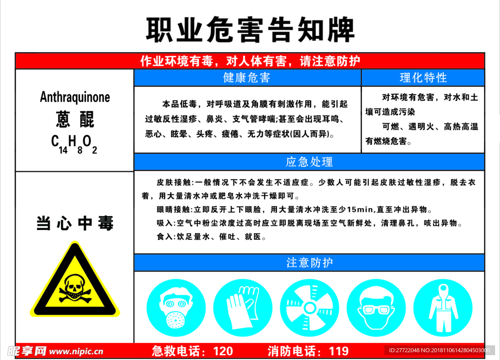 蒽醌职业危害告知牌