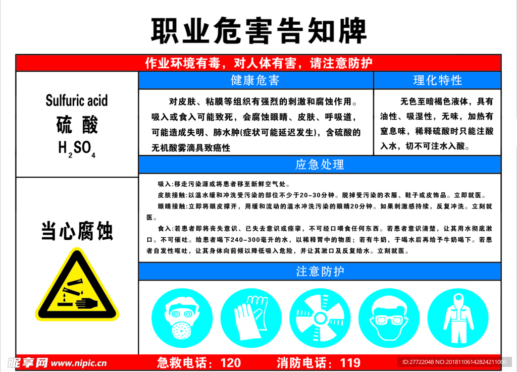 硫酸职业危害告知牌