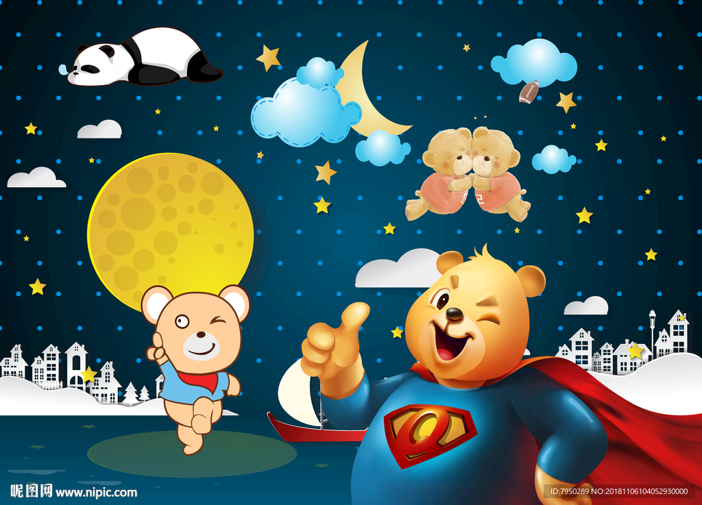 卡通儿童房背景墙