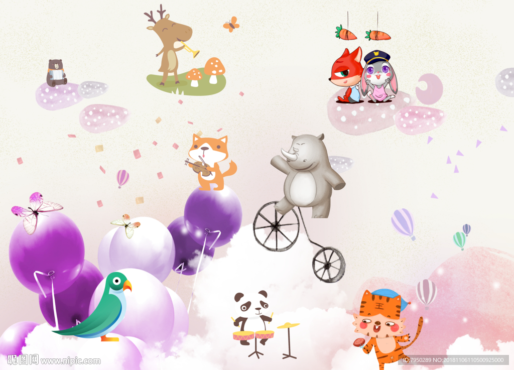 卡通儿童房背景墙