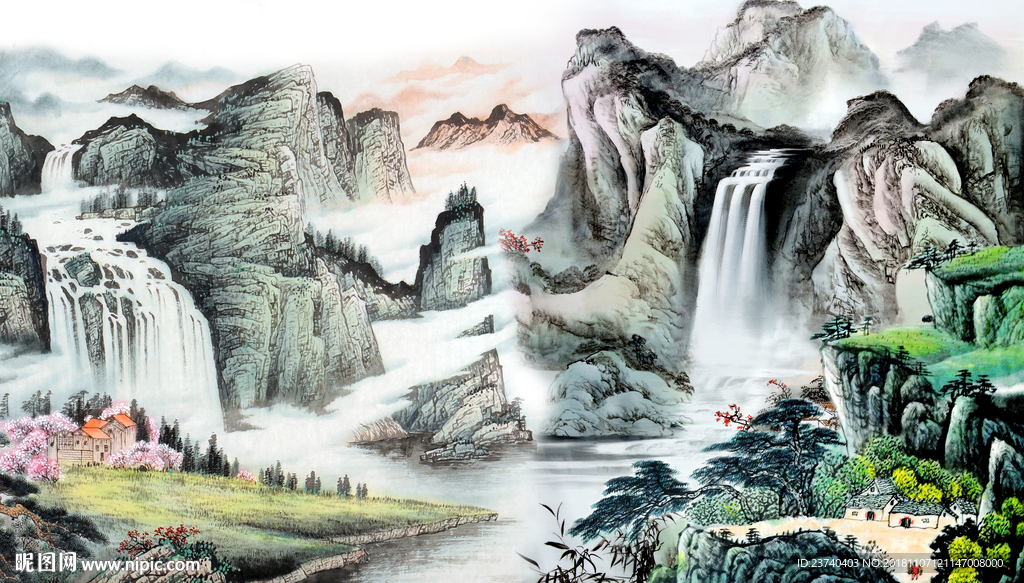 电视背景墙 山水国画