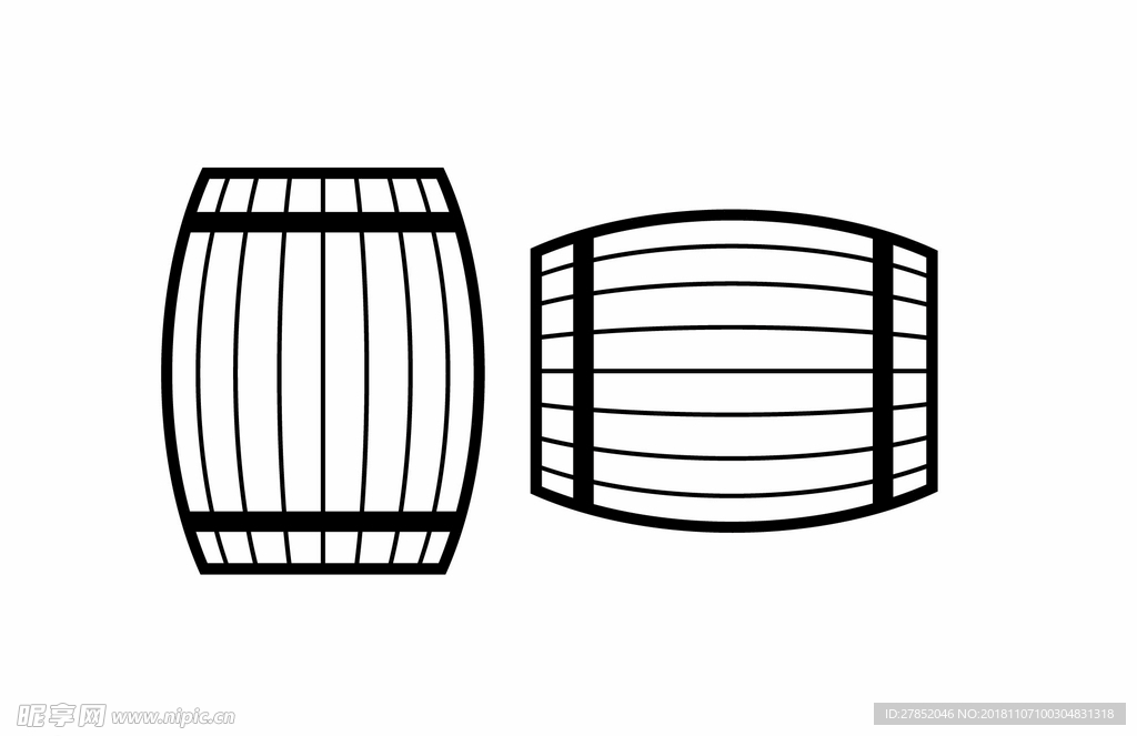 酒桶矢量图线稿