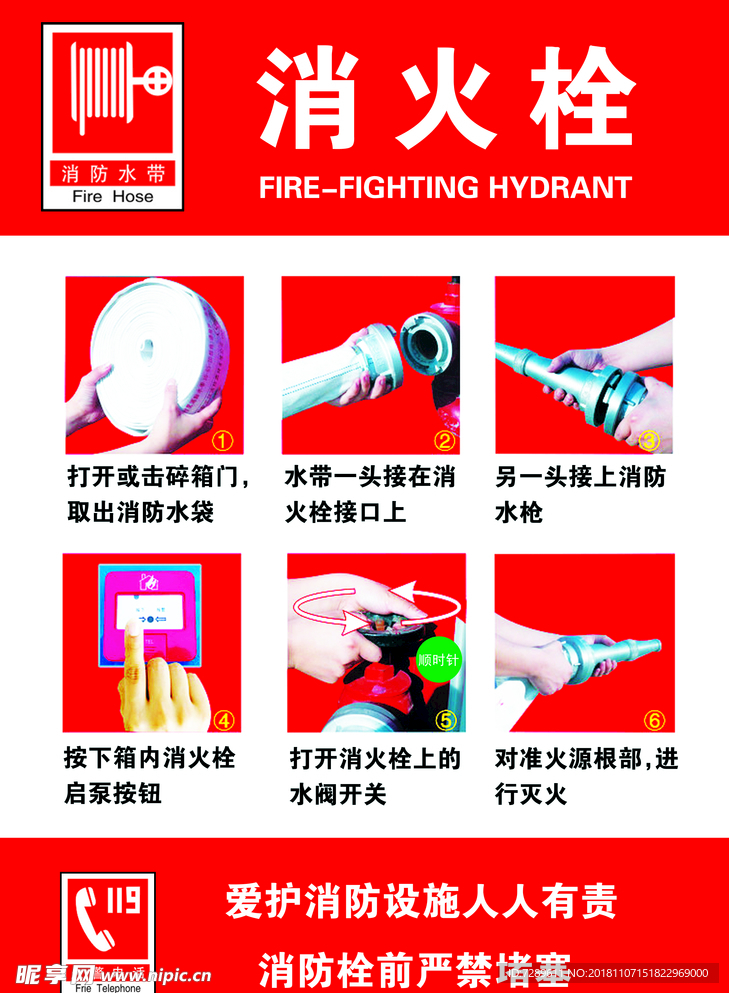 消火栓消防栓操作使用示意