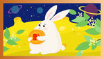 中秋节兔子月亮星球桂花卡通插画