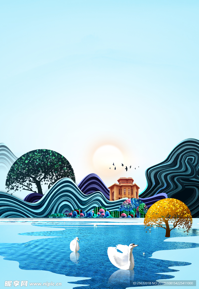 河流风景画 江南