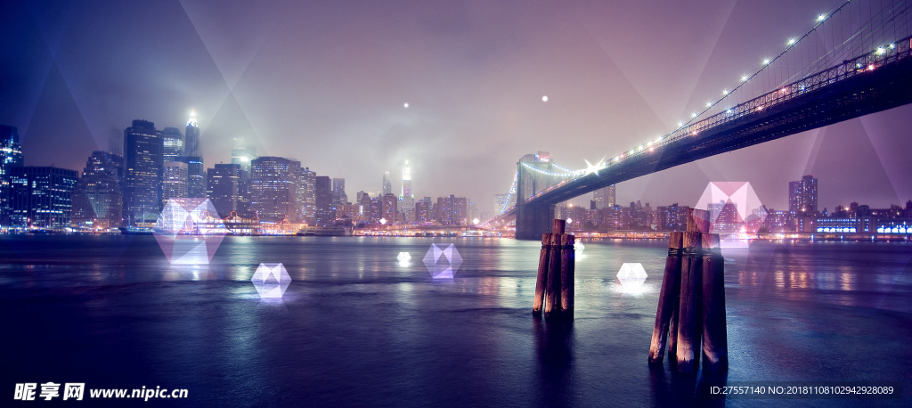 唯美城市夜景banner背景