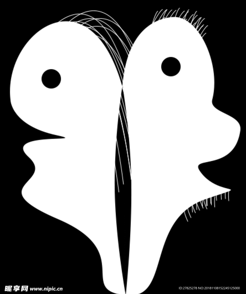 黑背景白色抽象人双面人标志设计