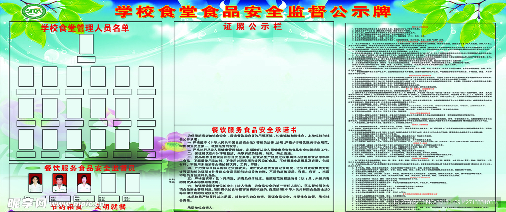 食品安全管理公示栏