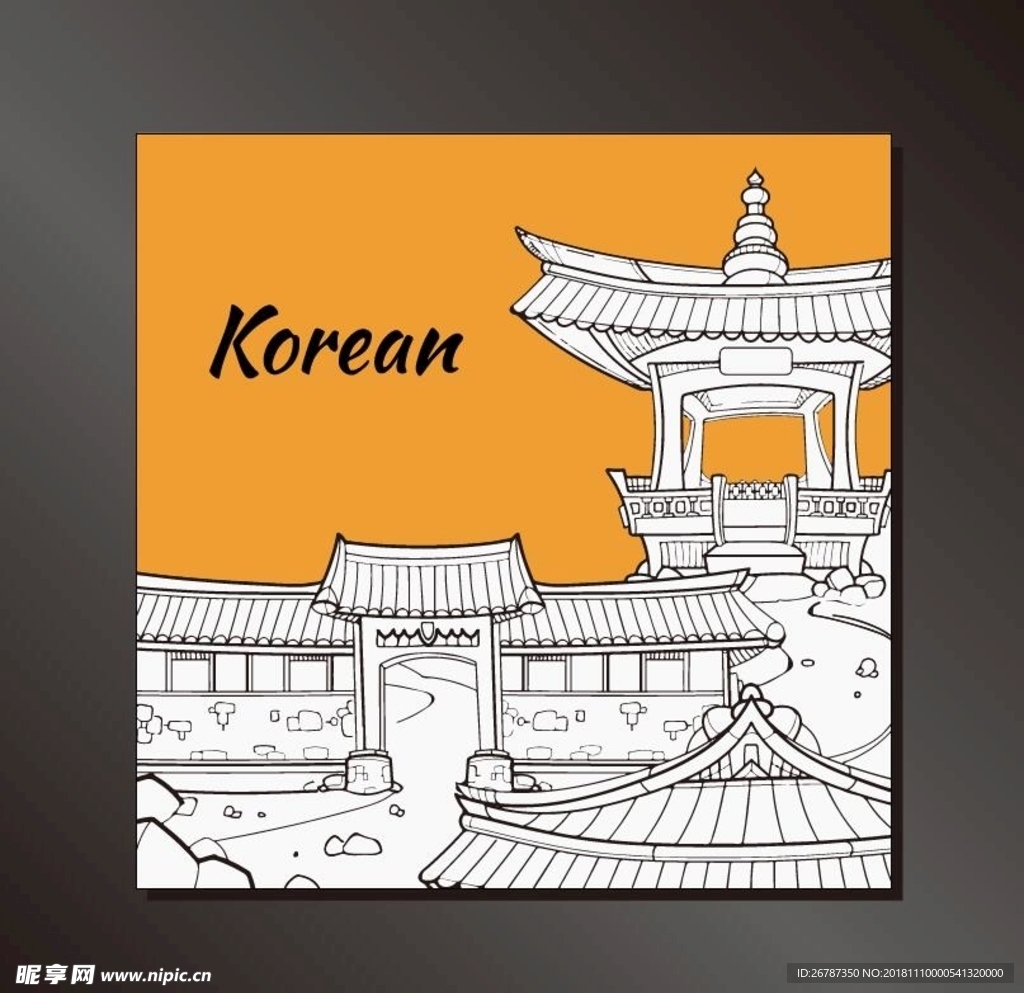 矢量韩国古建筑插画