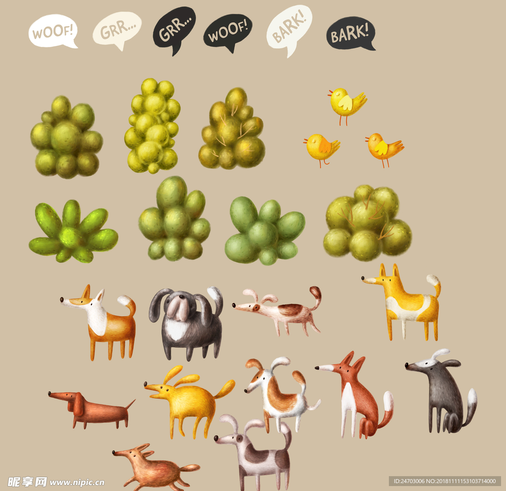 手绘可爱卡通狗狗插画