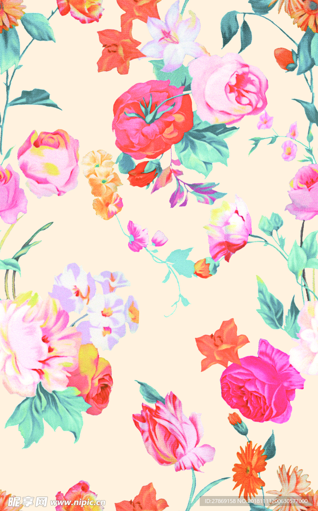 数码印花手绘花玫瑰花