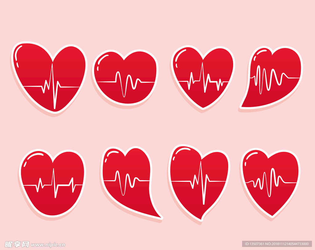 手绘红色心脏心电图插画设计