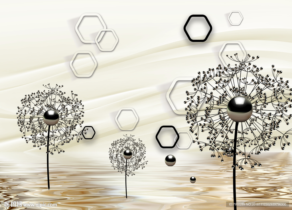 新中式浮雕珠宝花朵背景墙新