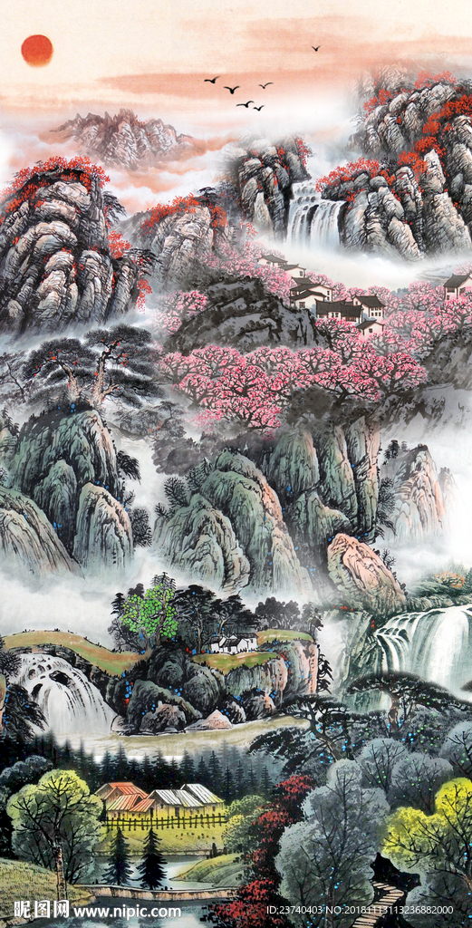国画山水背景墙