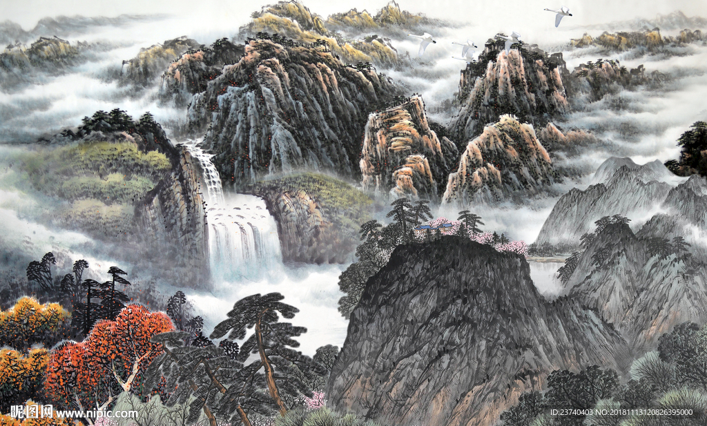 国画山水背景墙