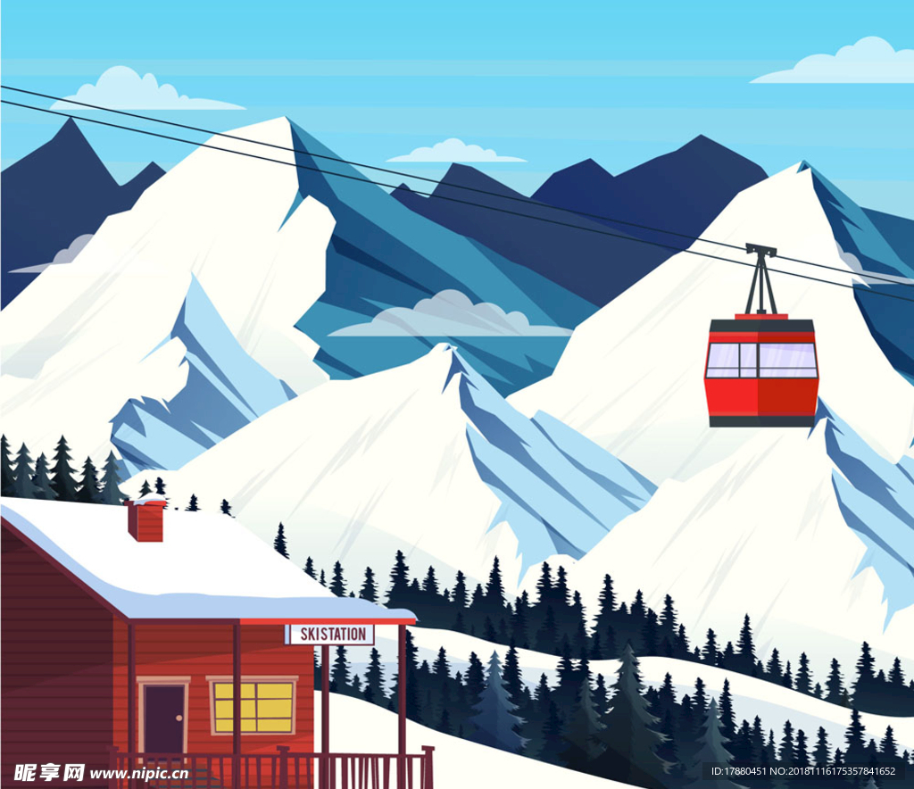 美丽冬季滑雪场风景