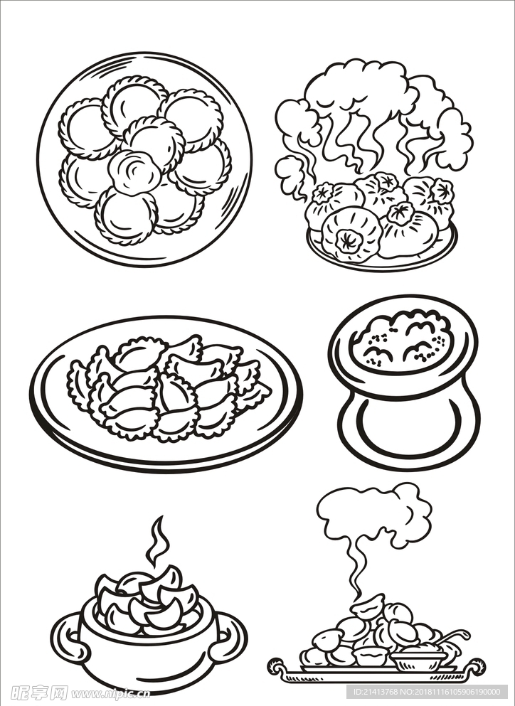 手绘线描食物