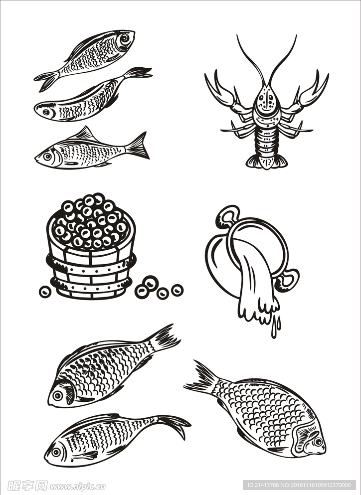 手绘线描鱼
