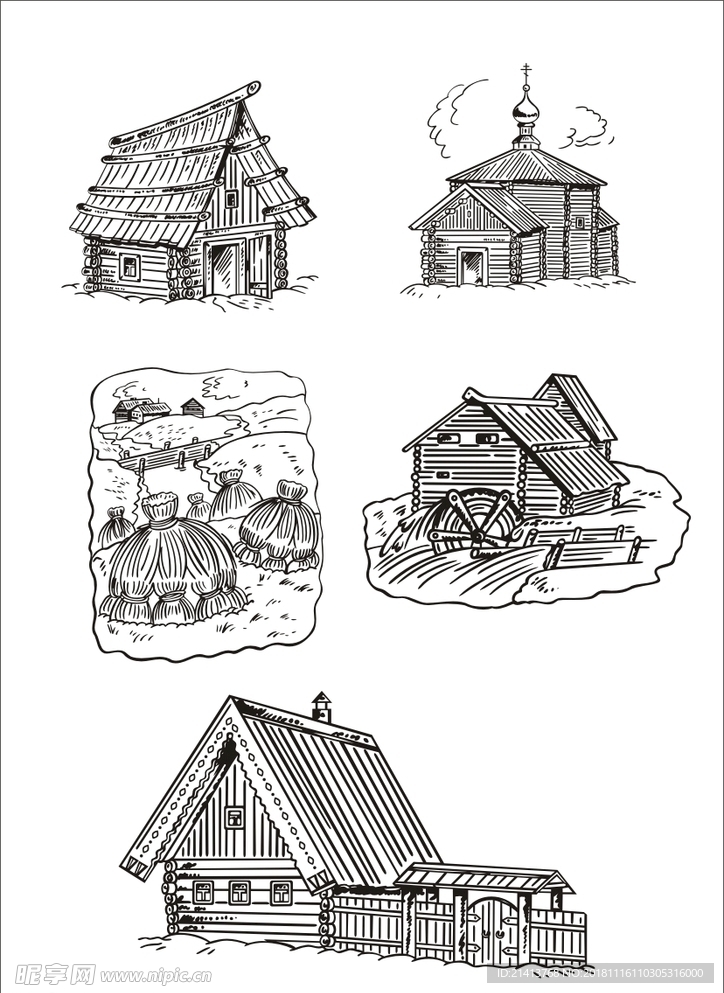 手绘线描房子