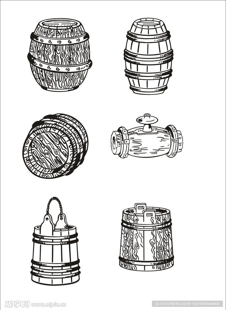 手绘线描酒桶