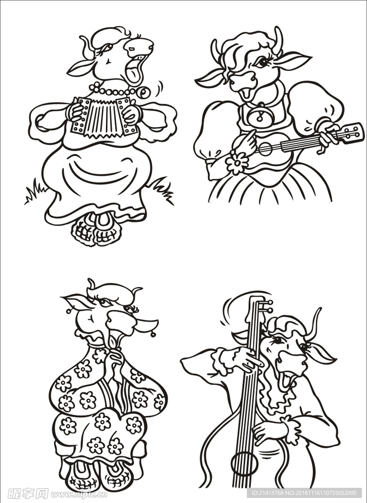 手绘线描小牛