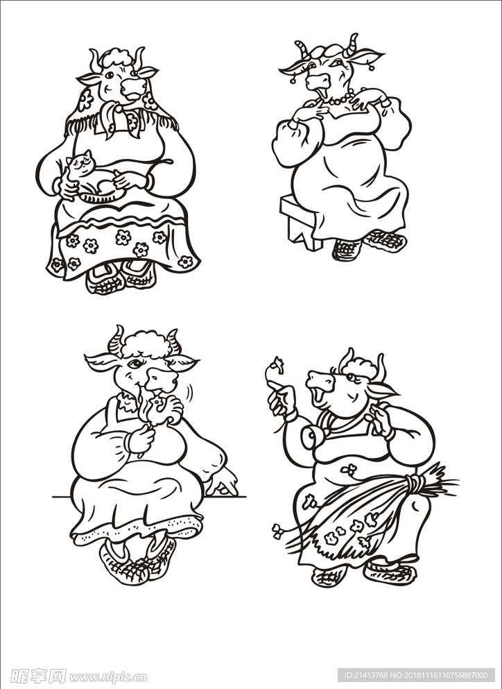 手绘线描小牛