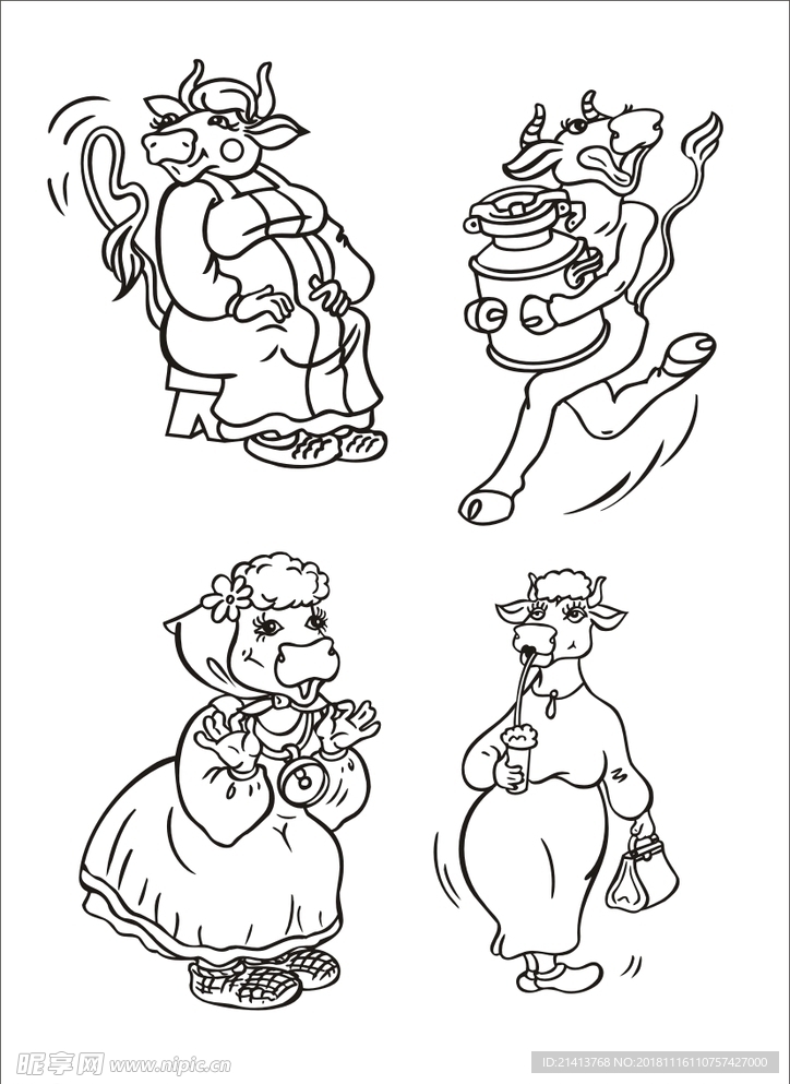 手绘线描小牛