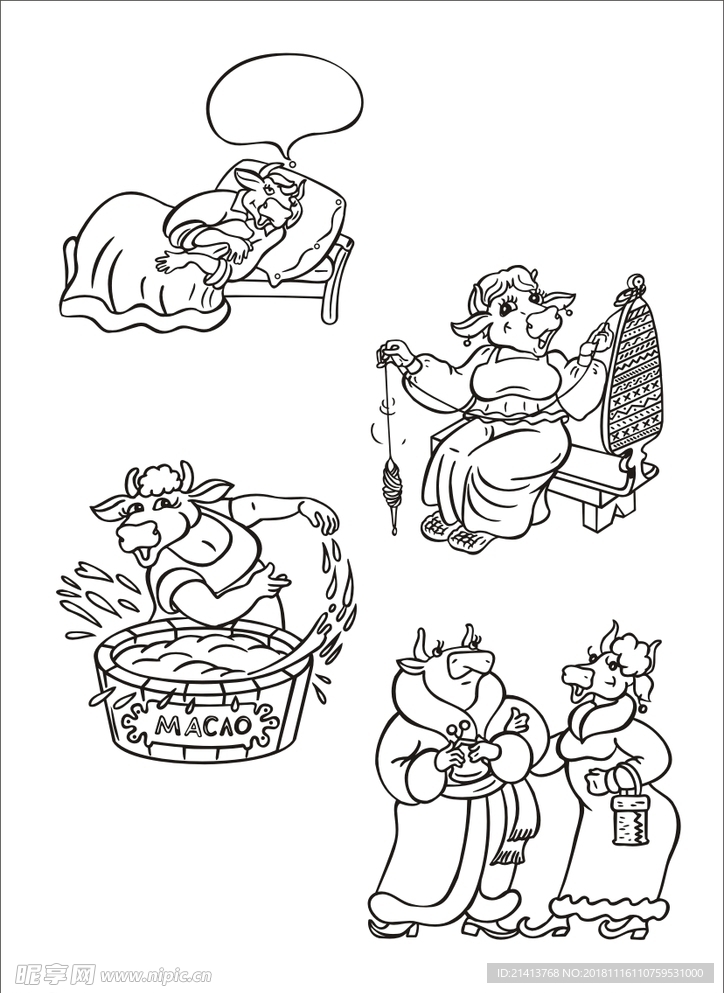 手绘线描小牛