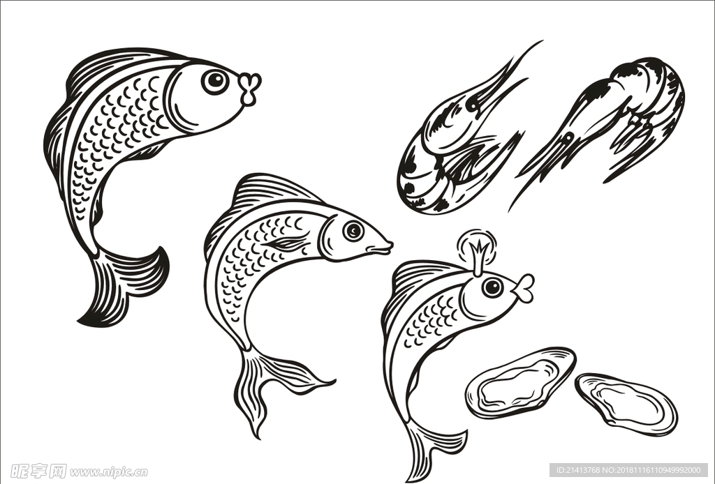 手绘线描鱼
