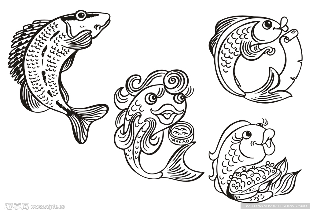 手绘线描鱼