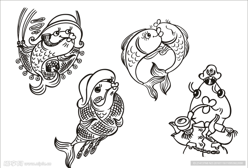 手绘线描鱼