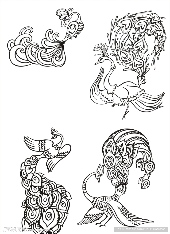 手绘线描凤凰