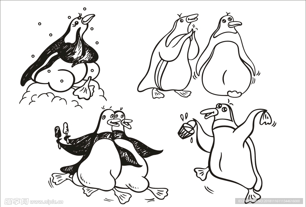 手绘线描企鹅