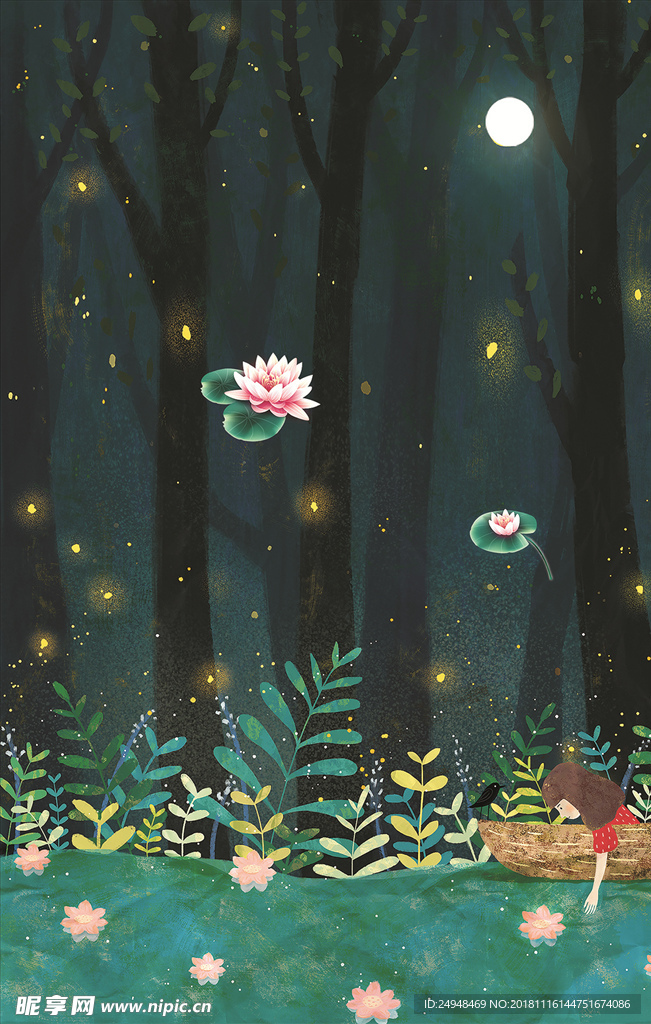 夜晚森林背景